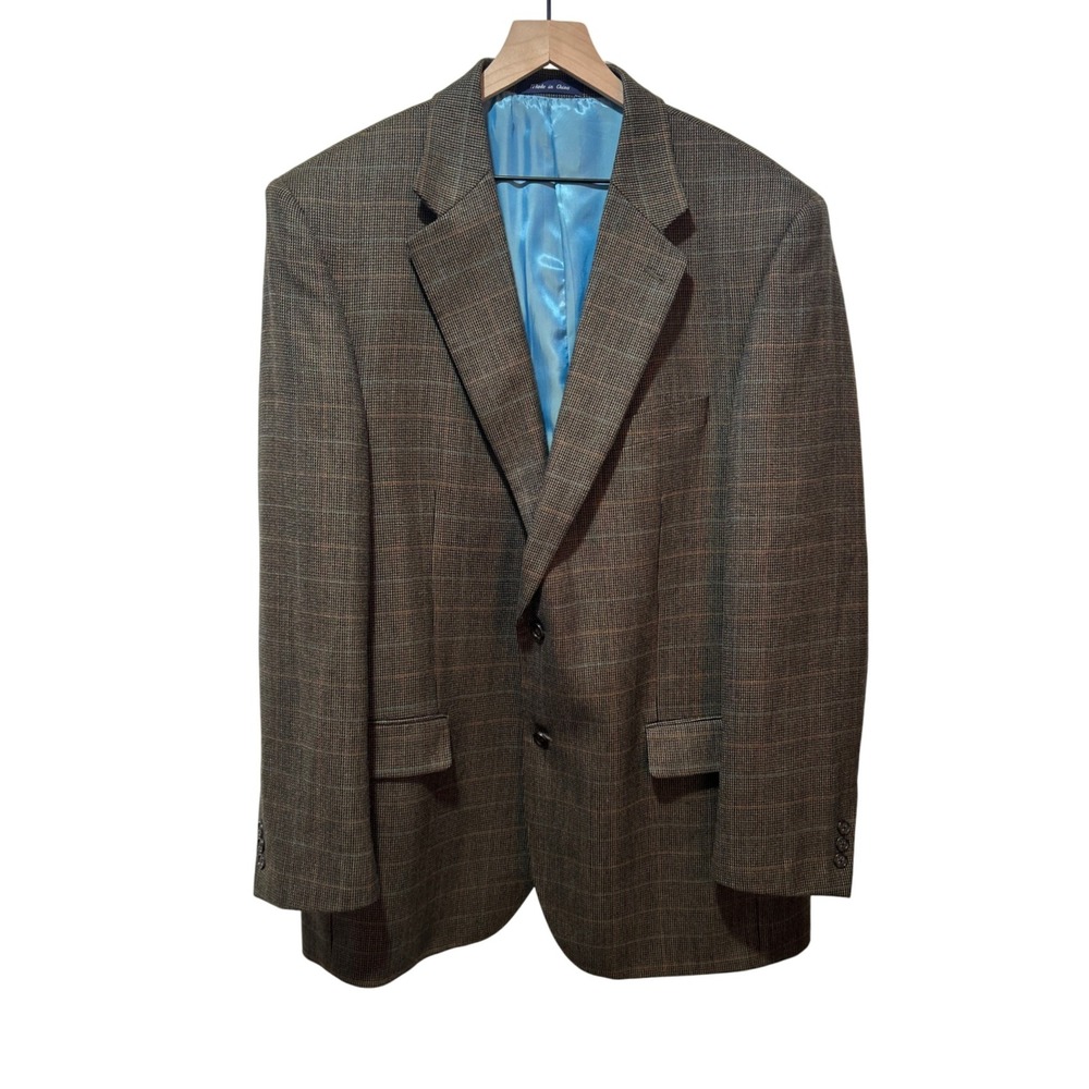 Alan Flusser 46L Plaid 100% Lambs Wool Blazer Jacket Sport Coat Tweed‎ Classic
